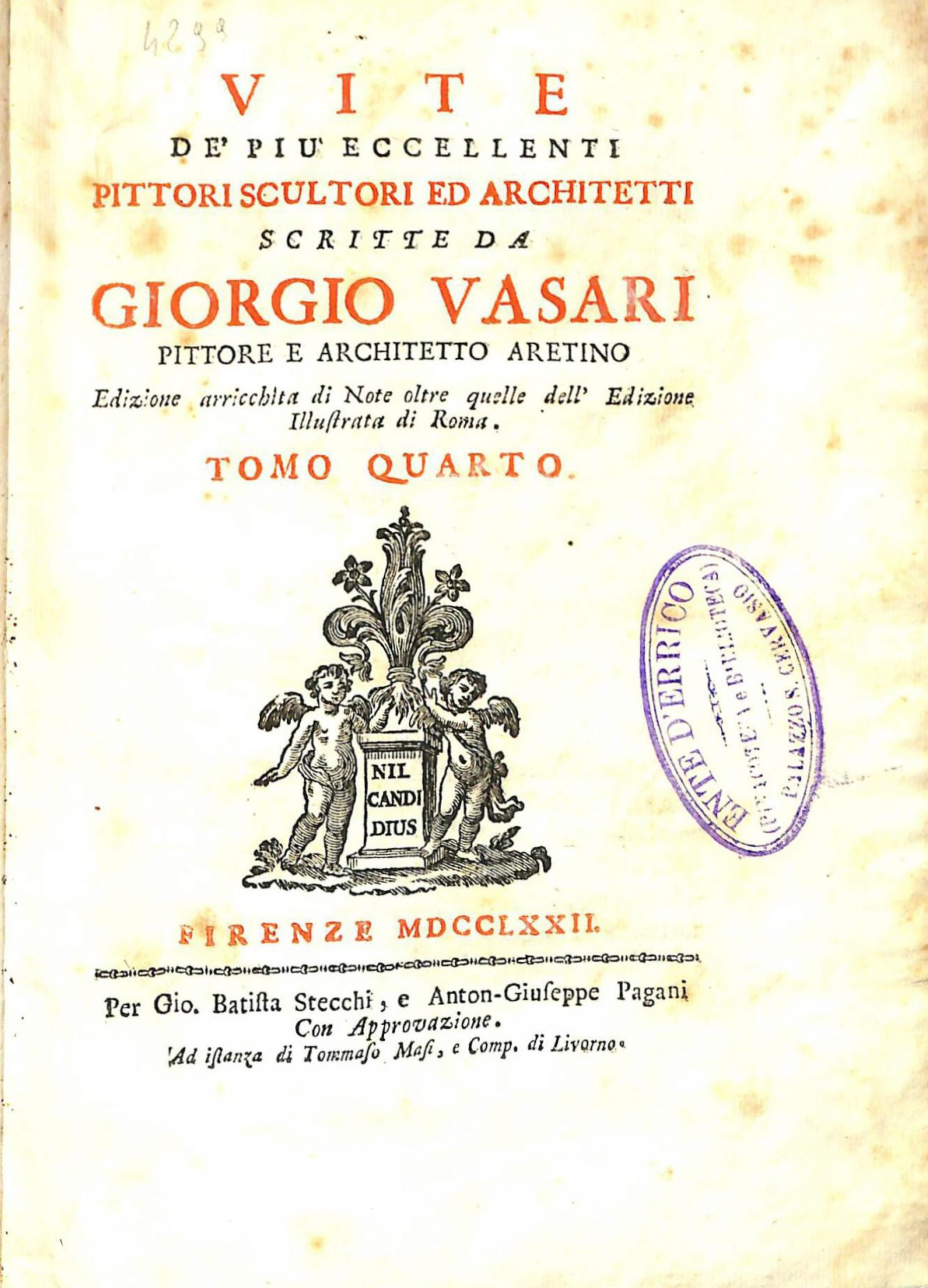 VITE DE’ PIÙ ECCELLENTI PITTORI, SCULTORI E ARCHITETTI SCRITTE DA GIORGIO VASARI PITTORE E ARCHITETTO ARETINO. – Parte 1